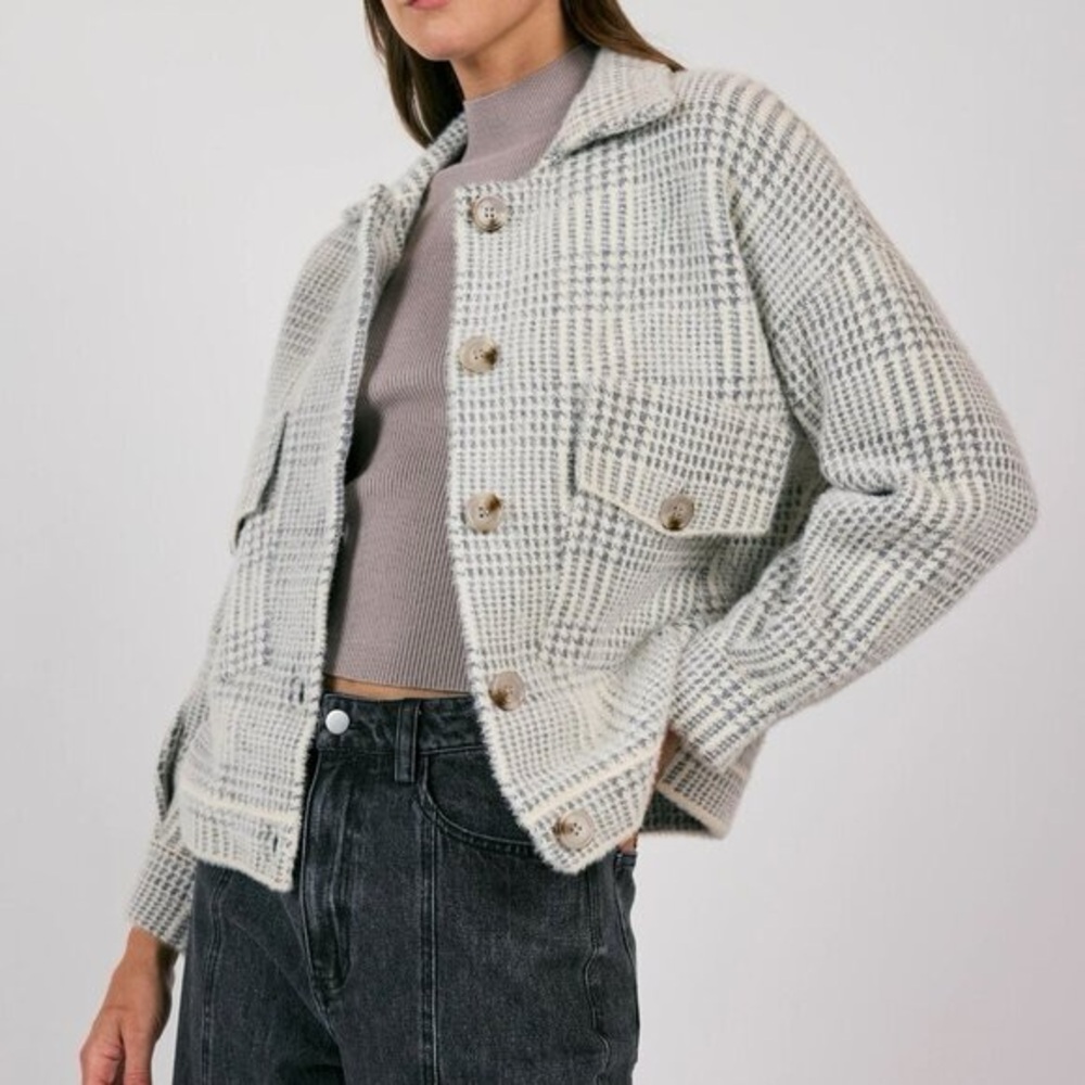 Sage The Label Womens Houndstooth Plaid Jacket Size Medium Boxy Oversized Soft